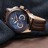  Shop Authentic Maserati Traguardo Chronograph Blue Dial Brown Leather Strap Watch For Men - R8871612024 - Luxxuri