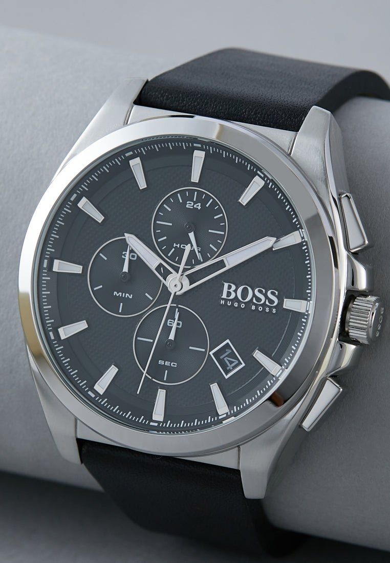  Shop Authentic Hugo Boss Grandmaster Chronograph Black Dial Black Leather Strap Watch for Men - 1513881 - Luxxuri