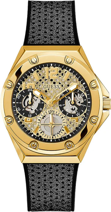  Shop Authentic Guess Asteria Multifunction Gold Dial Black Rubber Strap Watch For Women - GW0620L2 - Luxxuri