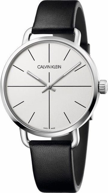  Shop Authentic Calvin Klein Even Silver Dial Black Leather Strap Watch for Men - K7B211CY - Luxxuri