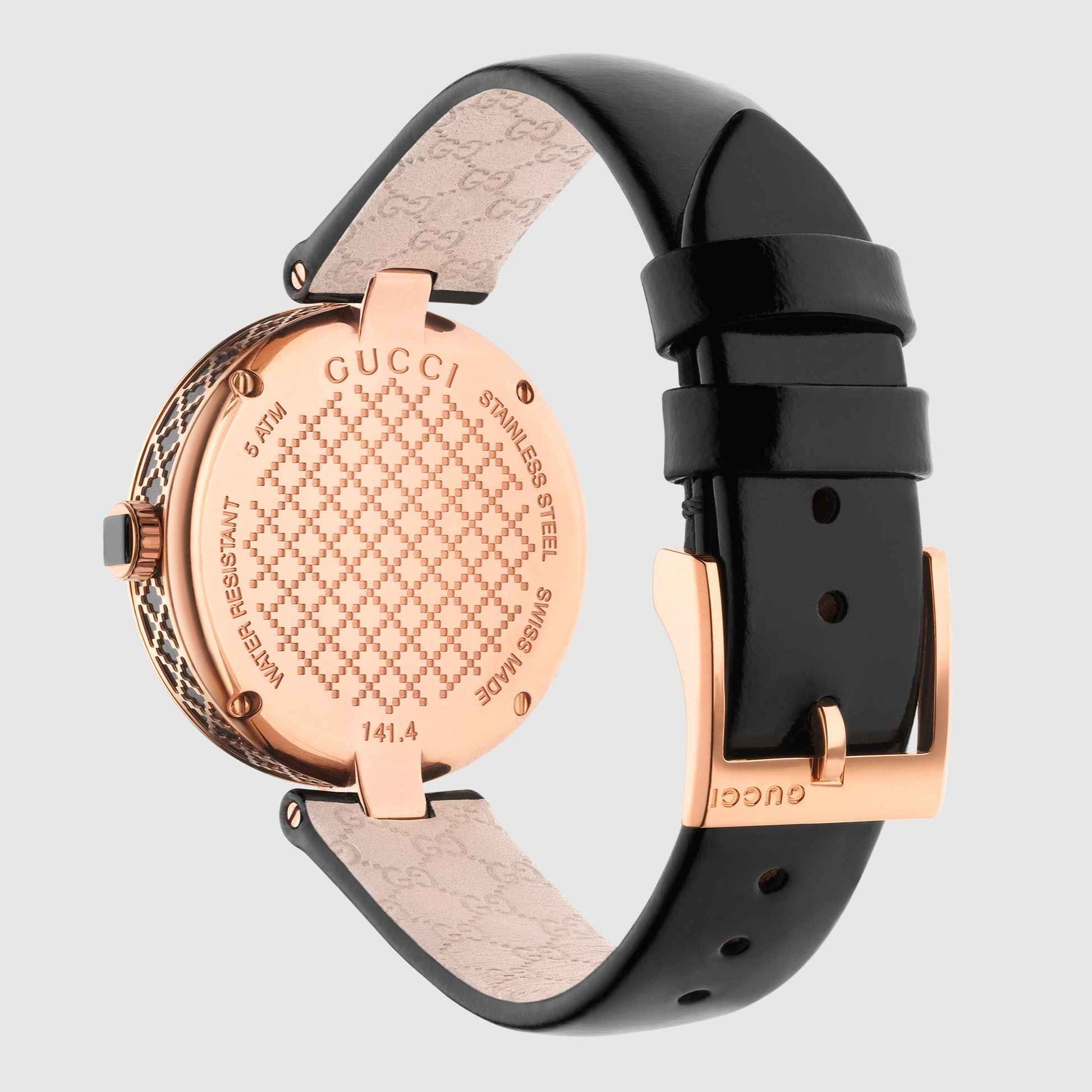  Shop Authentic Gucci Diamantissima Quartz Black Dial Black Leather Strap Watch for Women - YA141401 - Luxxuri