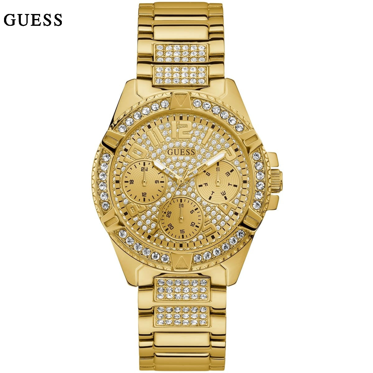  Shop Authentic Guess Frontier Diamonds Gold Dial Gold Steel Strap Watch For Women - W1156L2 - Luxxuri