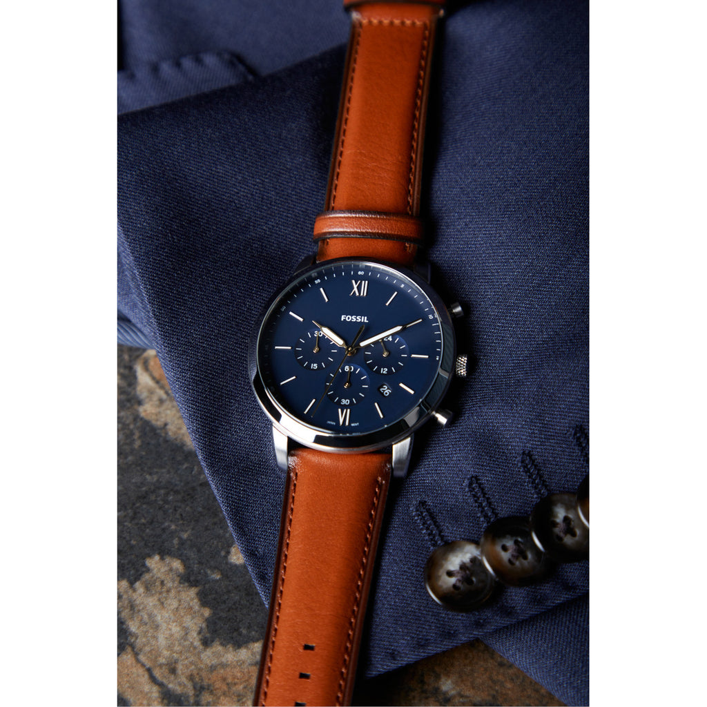  Shop Authentic Fossil Neutra Chronograph Blue Dial Brown Leather Strap Watch for Men - FS5791 - Luxxuri