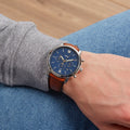  Shop Authentic Fossil Neutra Chronograph Blue Dial Brown Leather Strap Watch for Men - FS5453 - Luxxuri
