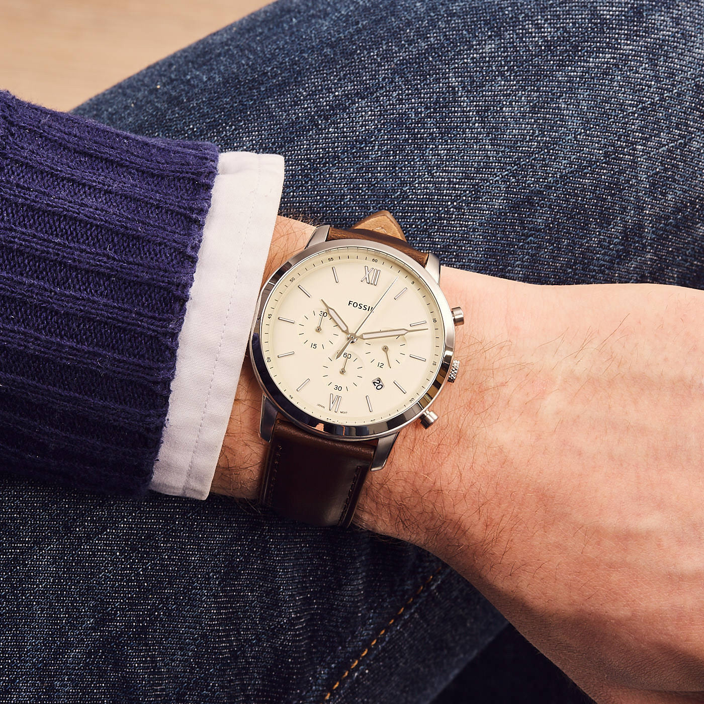  Shop Authentic Fossil Neutra Chronograph White Dial Brown Leather Strap Watch for Men - FS5380 - Luxxuri