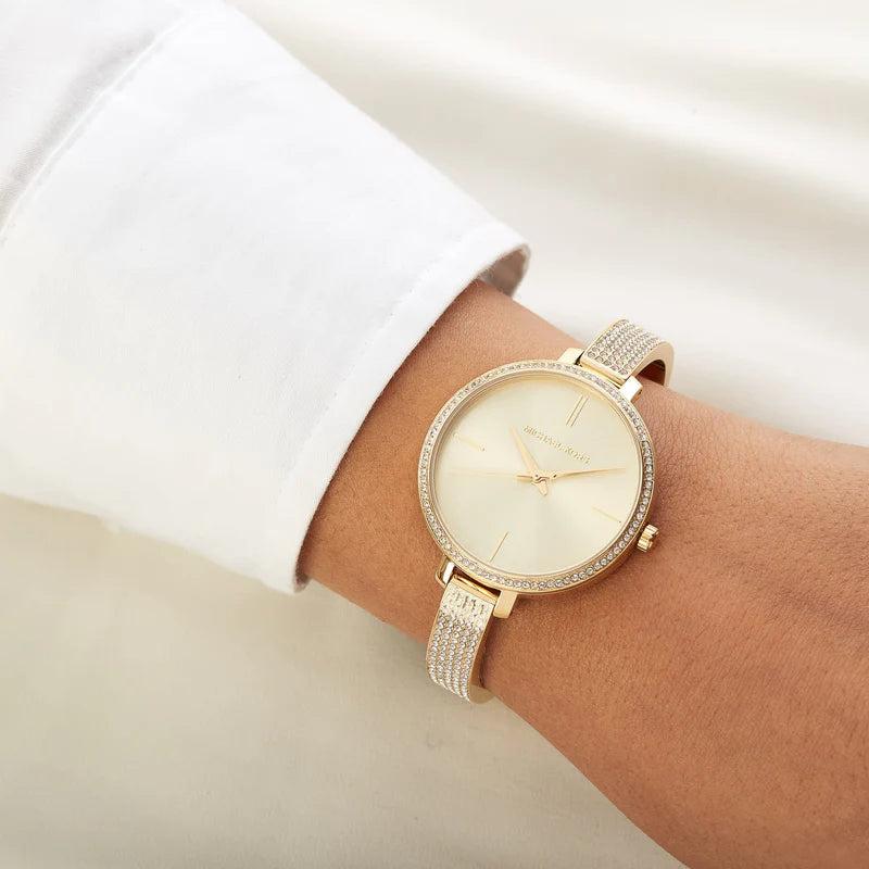  Shop Authentic Michael Kors Jaryn Quartz Gold Dial Gold Steel Strap Watch For Women - MK3784 - Luxxuri