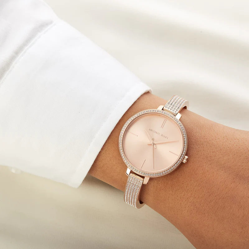  Shop Authentic Michael Kors Jaryn Quartz Rose Gold Dial Rose Gold Steel Strap Watch For Women - MK3785 - Luxxuri