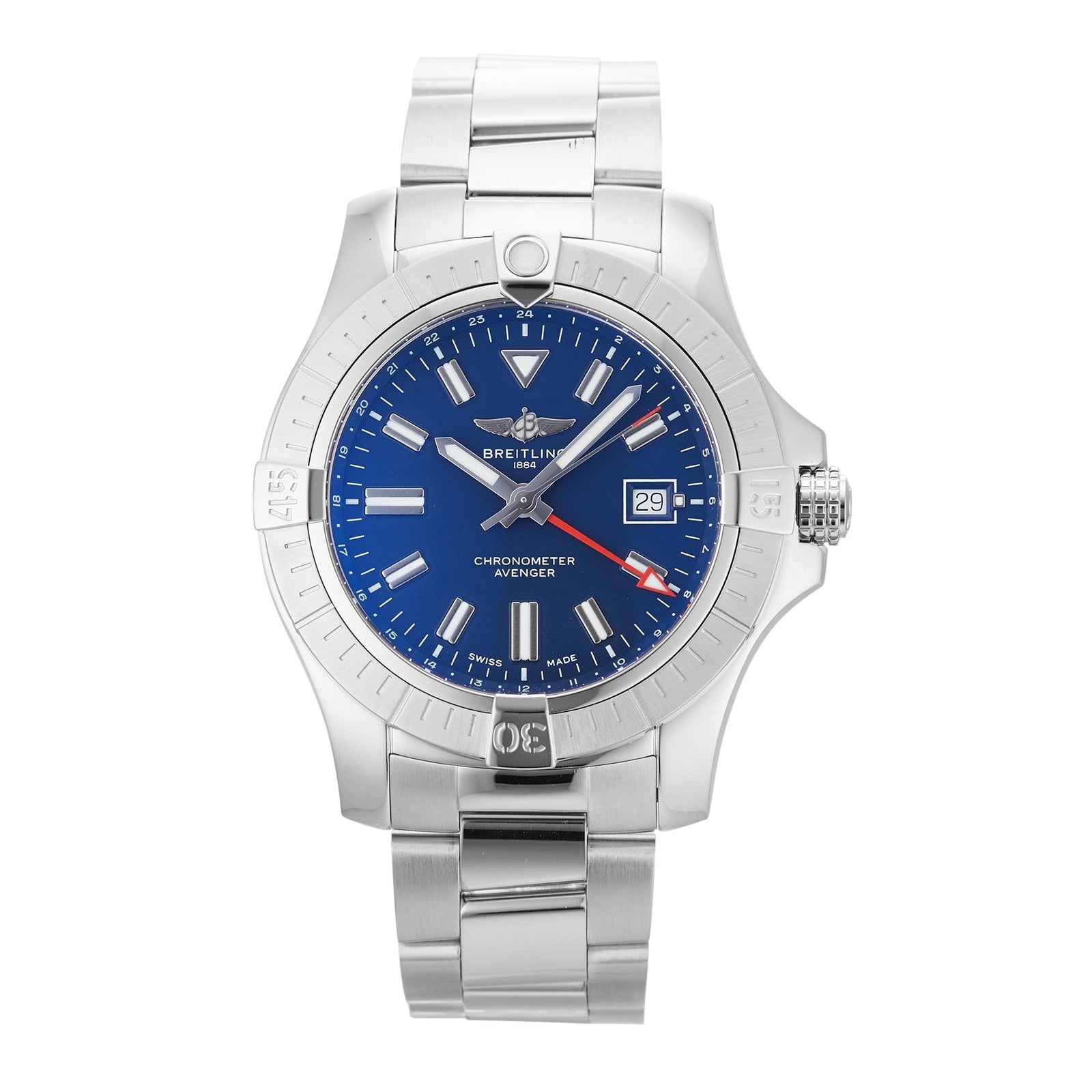  Shop Authentic Breitling Avenger Automatic GMT 45 Blue Dial Silver Steel Strap Watch for Men - A32395101C1A1 - Luxxuri