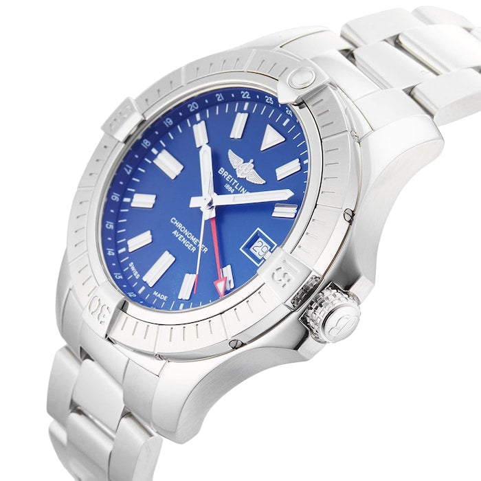  Shop Authentic Breitling Avenger Automatic GMT 45 Blue Dial Silver Steel Strap Watch for Men - A32395101C1A1 - Luxxuri