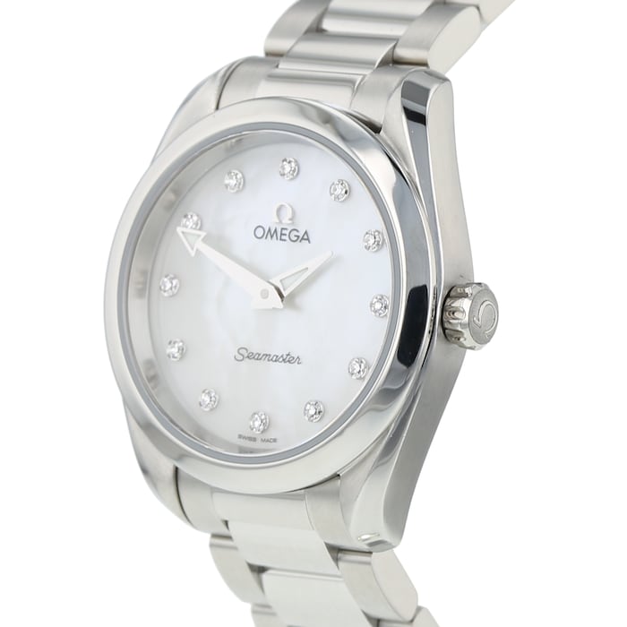  Shop Authentic Omega Seamaster Aqua Terra Quartz Diamonds Mother of Pearl Dial Silver Steel Strap Watch for Women - 220.10.28.60.55.001 - Luxxuri