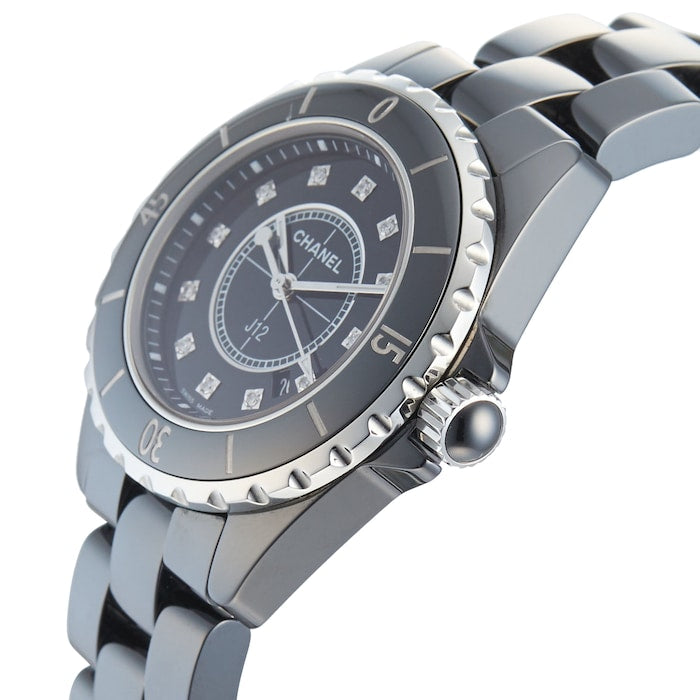  Shop Authentic Chanel J12 Quartz Diamonds Black Dial Black Steel Strap Watch for Women - J12 H1625 - Luxxuri