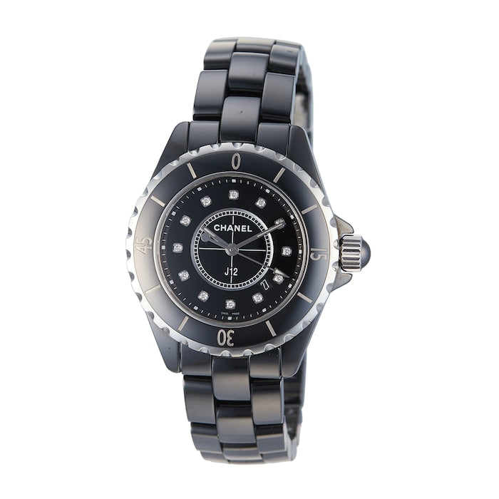  Shop Authentic Chanel J12 Quartz Diamonds Black Dial Black Steel Strap Watch for Women - J12 H5701 - Luxxuri