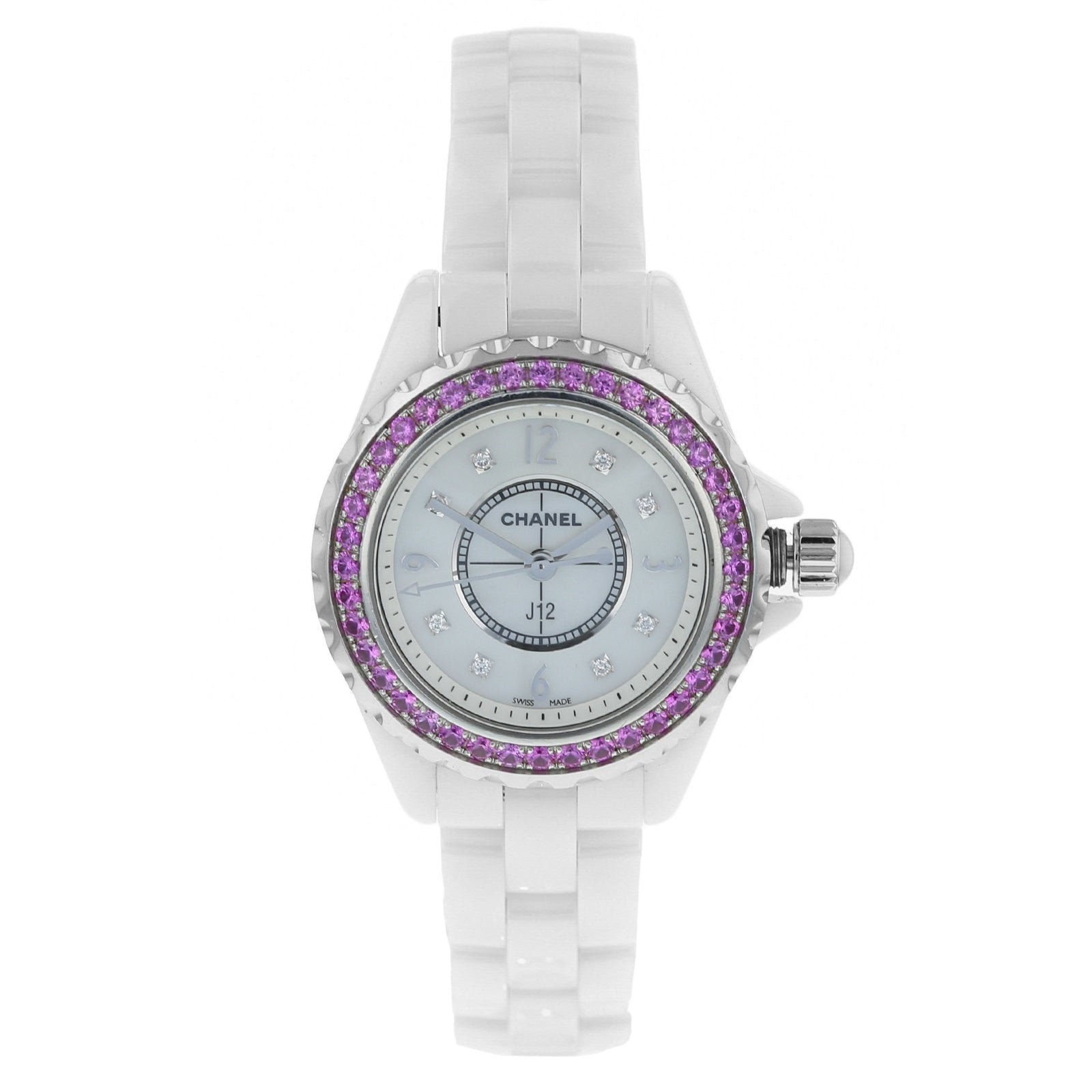 Chanel J12 Quartz Diamonds Mother of Pearl White Dial White Steel Strap Watch for Women - J12 H3243