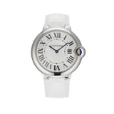  Shop Authentic Cartier Ballon Bleu de Cartier Silver Dial White Leather Strap Watch for Women - W6920087 - Luxxuri