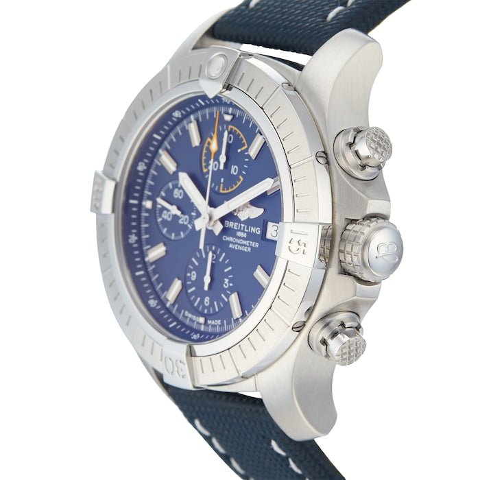  Shop Authentic Breitling Avenger Chronograph 45mm Blue Dial Blue Calfskin Strap Watch for Men - A13317101C1X2 - Luxxuri