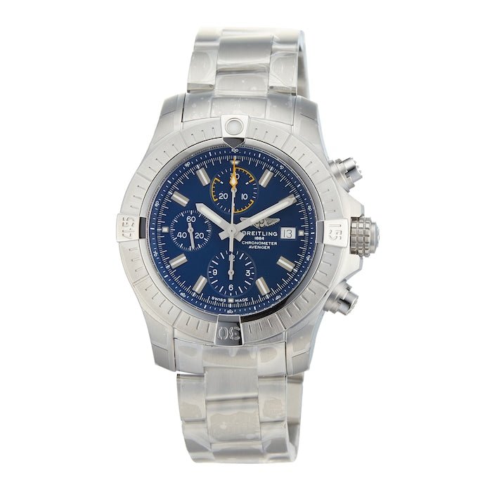  Shop Authentic Breitling Avenger Chronograph 45mm Blue Dial Silver Steel Strap Watch for Men - A13317101C1A1 - Luxxuri