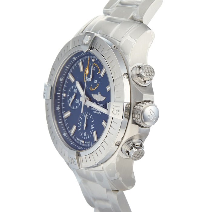  Shop Authentic Breitling Avenger Chronograph 45mm Blue Dial Silver Steel Strap Watch for Men - A13317101C1A1 - Luxxuri