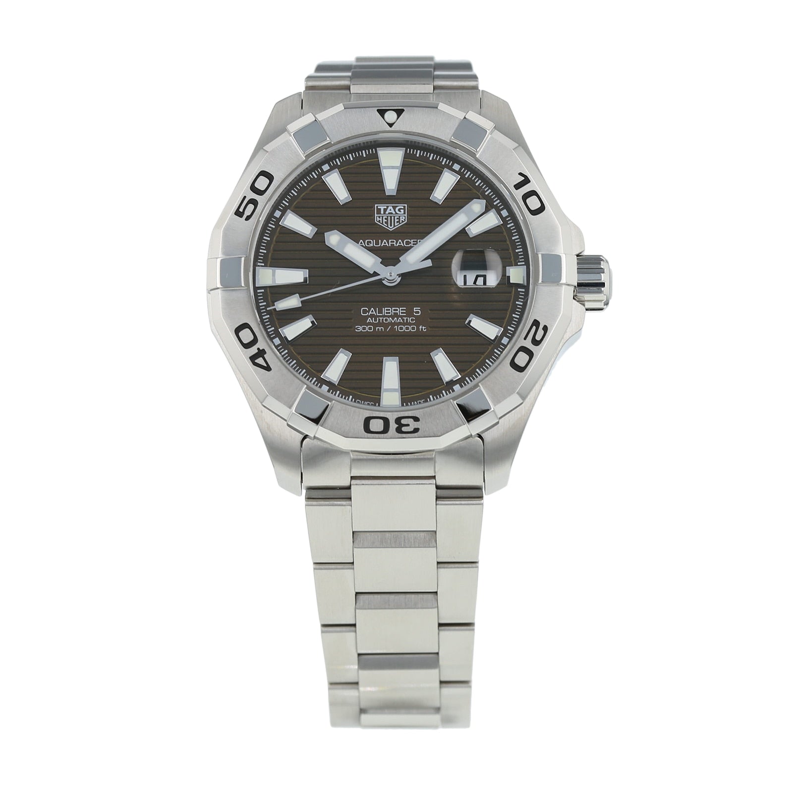 Tag Heuer Aquaracer Calibre 5 Automatic Sunray Brown Dial Silver Steel Strap Watch for Men - WAY2018.BA0927