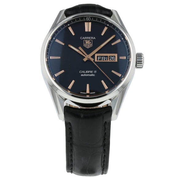  Shop Authentic Tag Heuer Carrera Calibre 5 Automatic Black Dial Black Leather Strap Watch for Men - WAR201C.FC6266 - Luxxuri