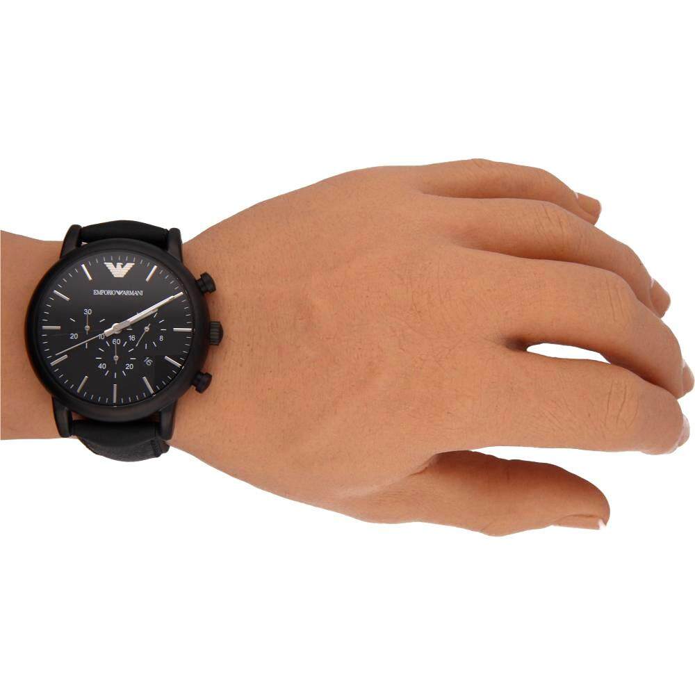  Shop Authentic Emporio Armani Luigi Chronohraph Black Dial Black Leather Strap Watch For Men - AR1970 - Luxxuri
