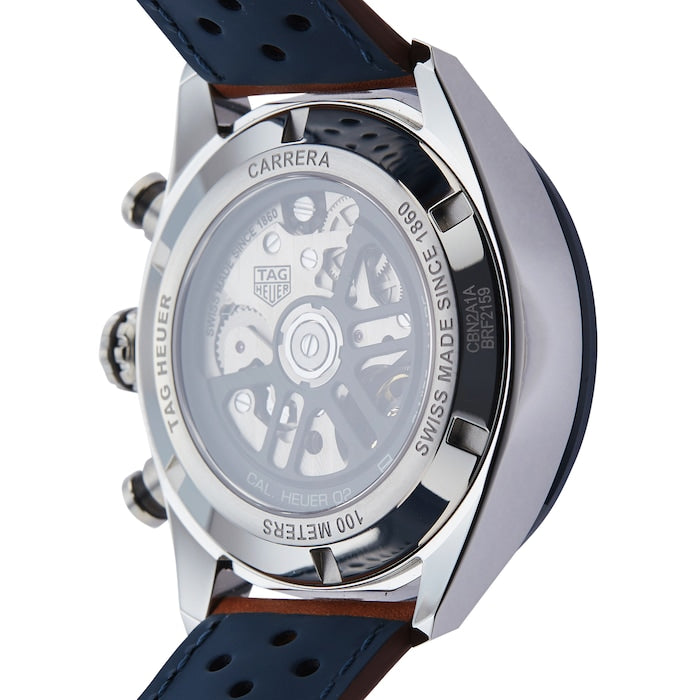 Tag Heuer Carrera Automatic Chronograph Blue Dial Brown Leather Strap Watch for Men - CBN2A1A.FC6537