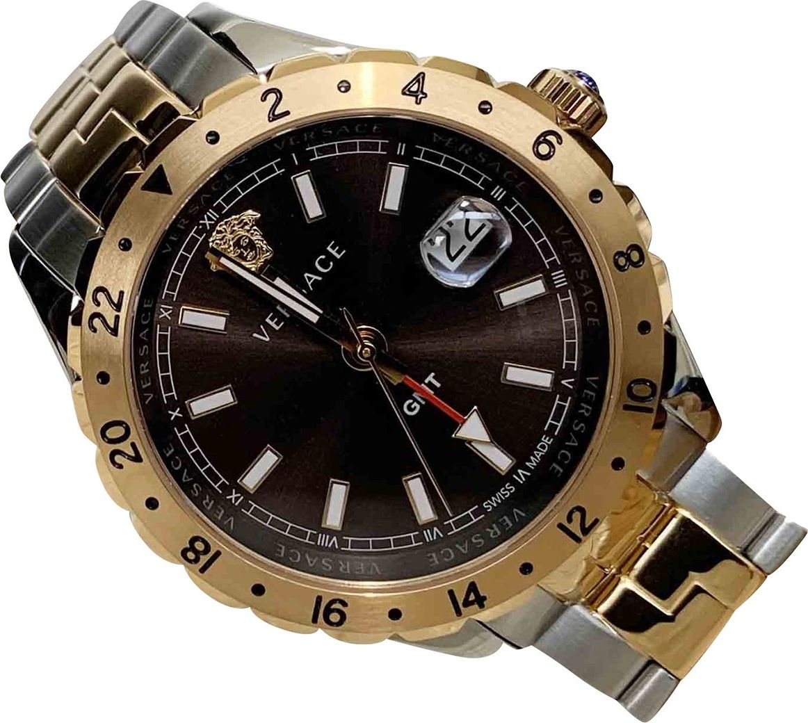  Shop Authentic Versace Hellenyium GMT Black Dial Two Tone Steel Strap Watch for Men - V11040015 - Luxxuri