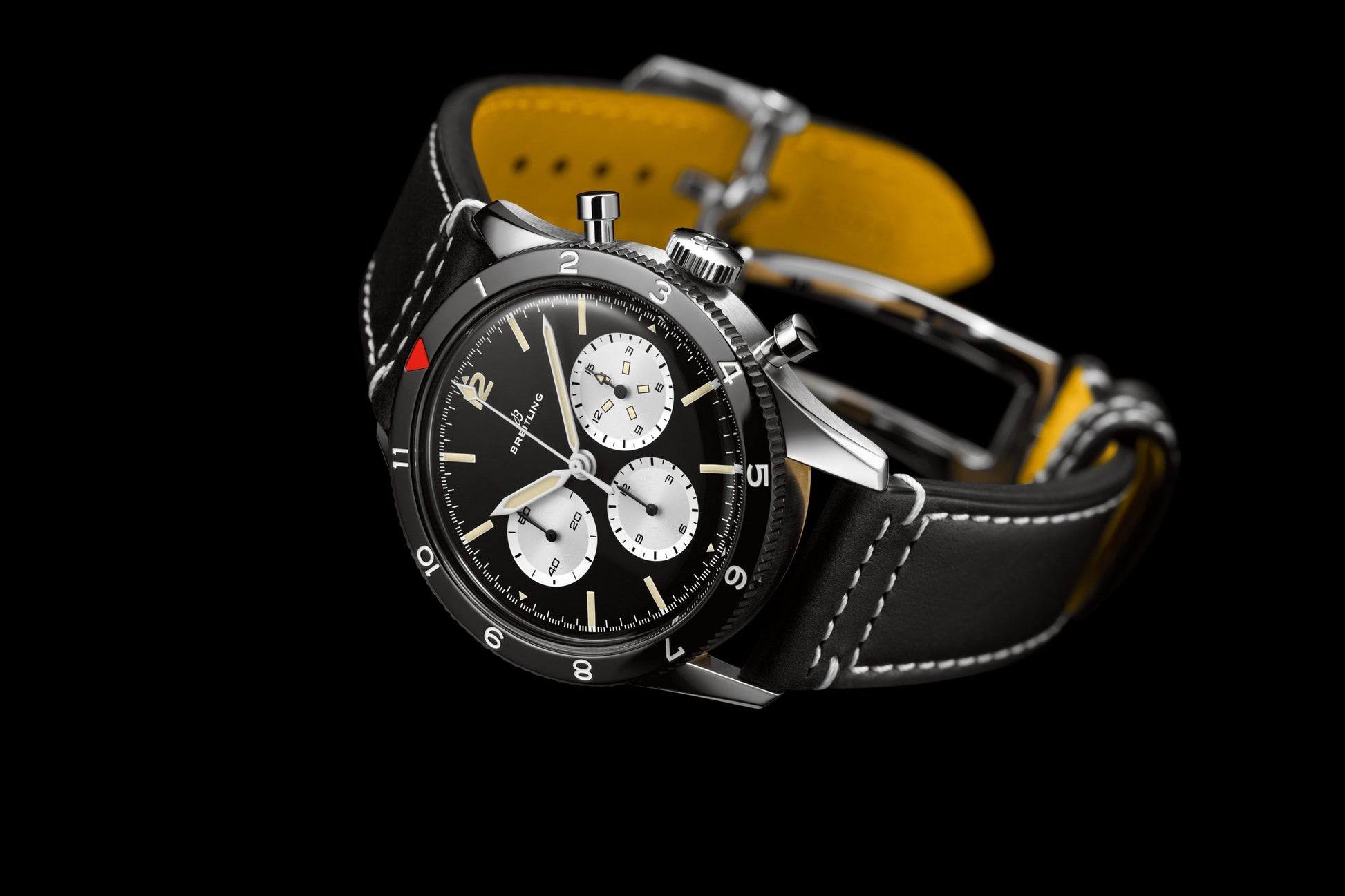  Shop Authentic Breitling Avi Ref. 765 1964 Re Edition Black Dial Black Leather Strap Watch for Men - AB09451A1B1X1 - Luxxuri