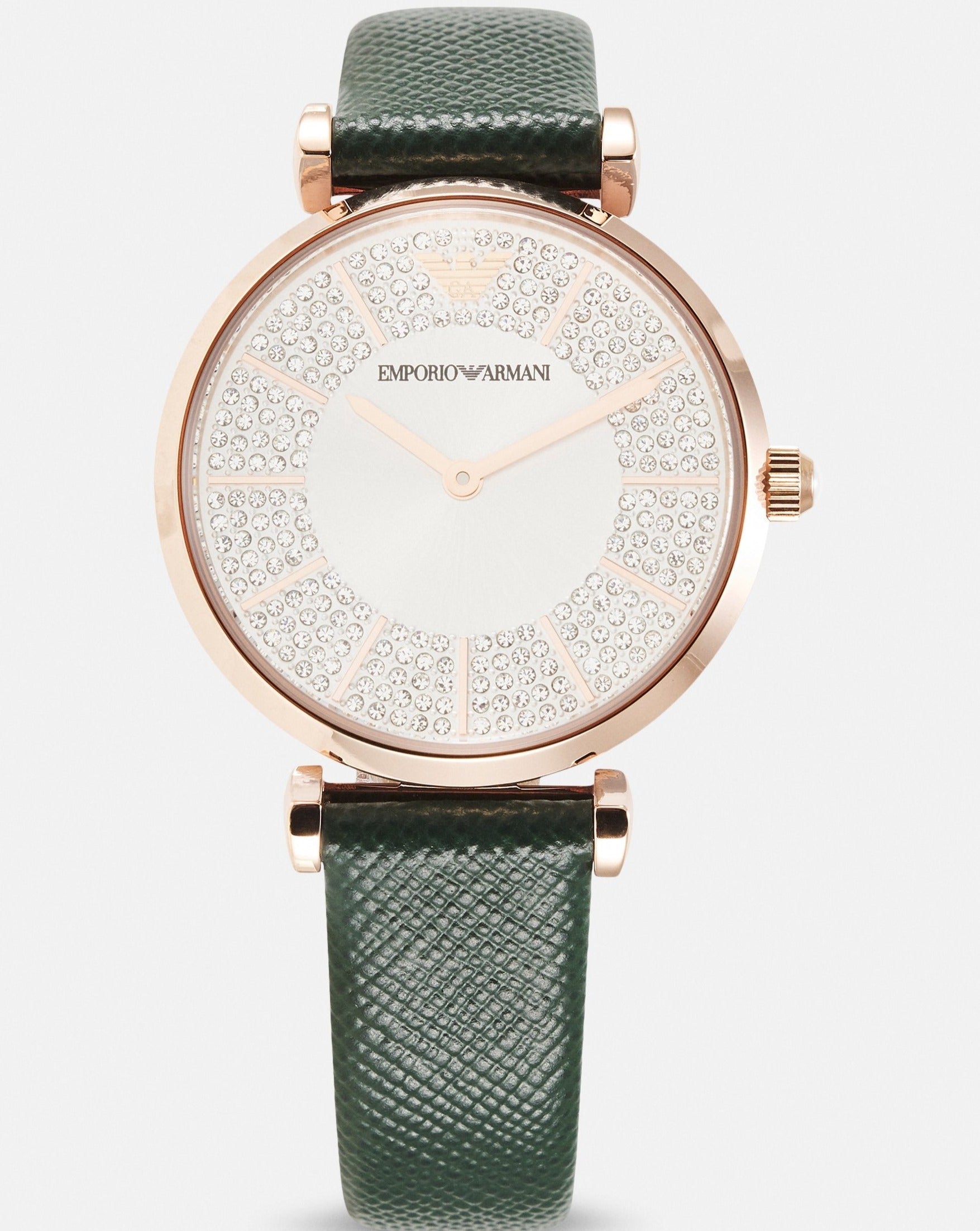  Shop Authentic Emporio Armani Pro Planet Analog Silver Dial Green Leather Strap Watch For Women - AR11517 - Luxxuri