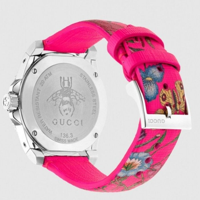  Shop Authentic Gucci Dive Quartz Black Dial Pink Leather Strap Watch For Women - YA136326 - Luxxuri
