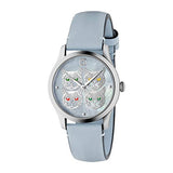 Shop Authentic Gucci G Timeless Quartz Mother of Pearl Dial Blue Leather Strap Watch For Women - YA1264124 - Luxxuri