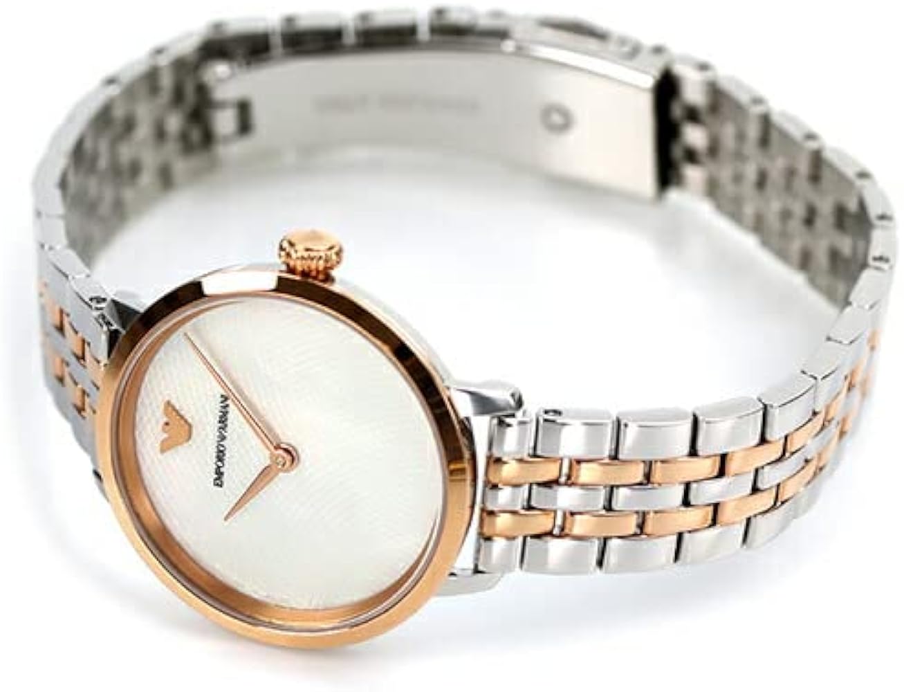  Shop Authentic Emporio Armani Modern Slim Analog Mother of Pearl Dial Two Tone Steel Strap Watch For Women - AR11157 - Luxxuri
