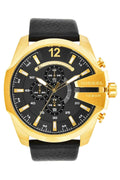  Shop Authentic Diesel Mega Chief Gold & Black Dial Black Leather Strap Watch For Men - DZ4344 - Luxxuri