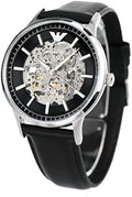  Shop Authentic Emporio Armani Meccanico Skeleton Automatic Black Dial Black Leather Strap Watch for Men - AR60038 - Luxxuri