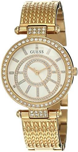 Guess Muse Crystals White Dial Rose Gold Steel Strap Watch For Women - W1008L2