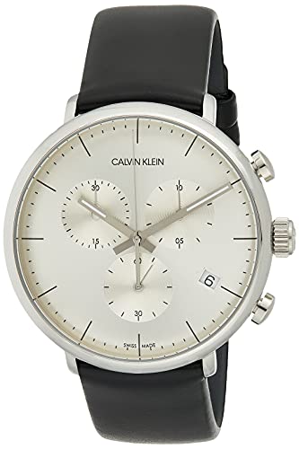  Shop Authentic Calvin Klein High Noon Chronograph White Dial Black Leather Strap Watch for Men - K8M271C6 - Luxxuri