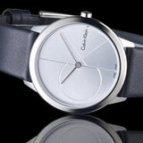  Shop Authentic Calvin Klein Minimal Silver Dial Black Leather Strap Watch for Men - K3M221CY - Luxxuri