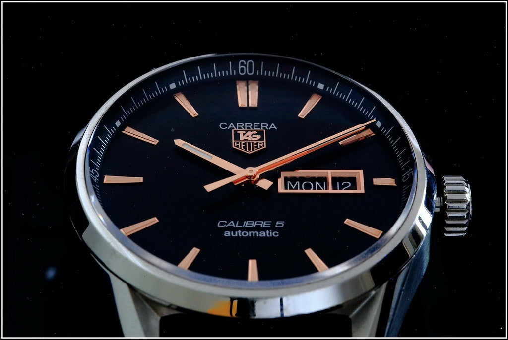  Shop Authentic Tag Heuer Carrera Calibre 5 Automatic Black Dial Black Leather Strap Watch for Men - WAR201C.FC6266 - Luxxuri