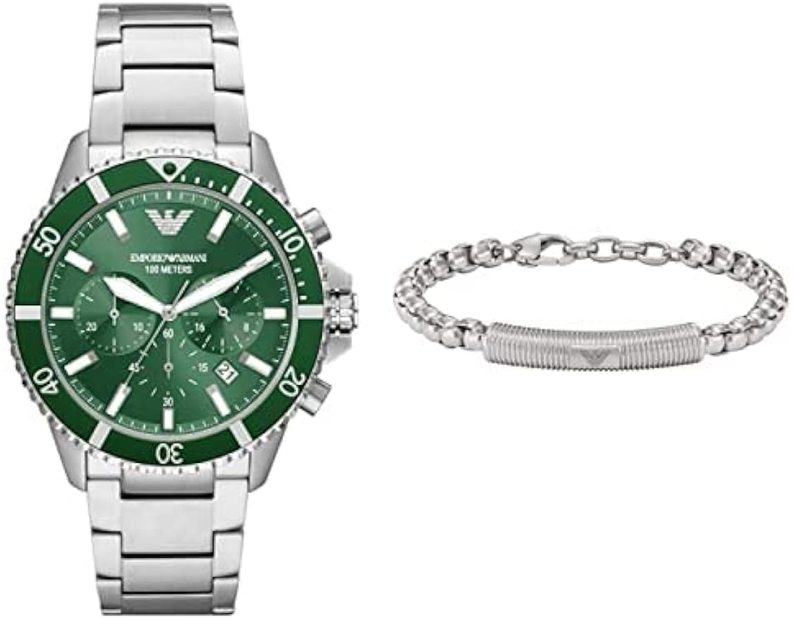  Shop Authentic Emporio Armani Diver Chronograph Green Dial Silver Steel Strap Watch For Men - AR11500 - Luxxuri