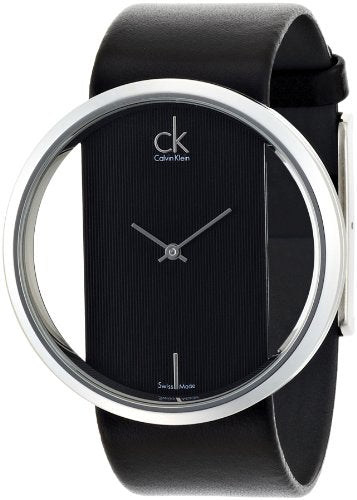  Shop Authentic Calvin Klein Glam Transparent Dial Black Leather Strap Watch for Women - K9423107 - Luxxuri