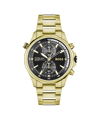  Shop Authentic Hugo Boss Globetrotter Chronograph Black Dial Gold Steel Strap Watch for Men - 1513932 - Luxxuri