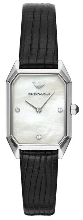  Shop Authentic Emporio Armani Gioia Analog Mother of Pearl Dial Black Leather Strap Watch For Women - AR11148 - Luxxuri