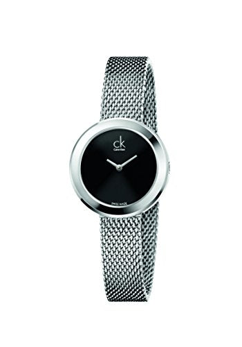 Calvin Klein Firm Black Dial Silver Mesh Bracelet Watch for Women - K3N23121