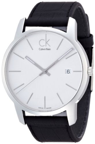  Shop Authentic Calvin Klein City Date Silver Dial Black Leather Strap Watch for Men - K2G2G1C6 - Luxxuri