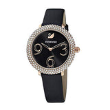  Shop Authentic Swarovski Crystal Frost Black Dial Black Leather Strap Watch for Women - 5484058 - Luxxuri