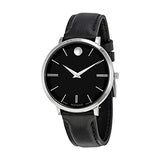  Shop Authentic Movado Ultra Slim Black Dial Black Leather Strap Watch For Women - 0607094 - Luxxuri