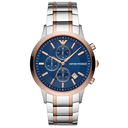  Shop Authentic Emporio Armani Renato Chronograph Blue Dial Two Tone Steel Strap Watch For Men - AR80025 - Luxxuri