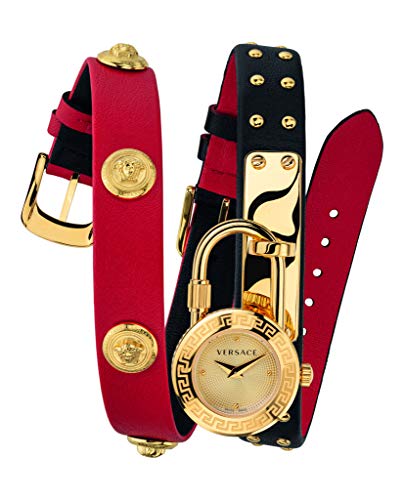  Shop Authentic Versace Medusa Lock Icon Gold Dial Red Leather Strap Watch for Women - VEDW00119 - Luxxuri