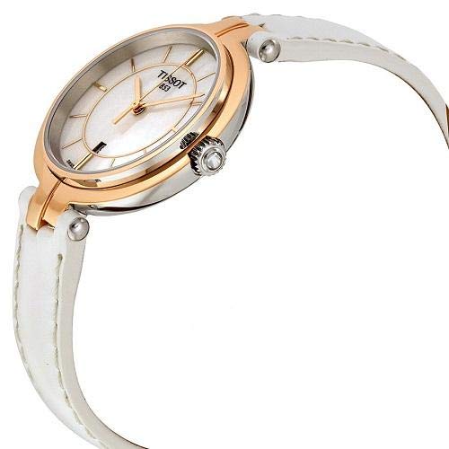 Tissot T Lady Flamingo Mother of Pearl White Dial White Leather Strap Watch For Women - T094.210.26.111.01