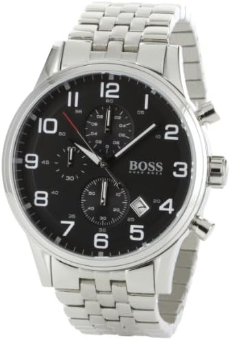  Shop Authentic Hugo Boss Aeroliner Chronograph Quartz Black Dial Silver Steel Strap Watch For Men - HB1512446 - Luxxuri