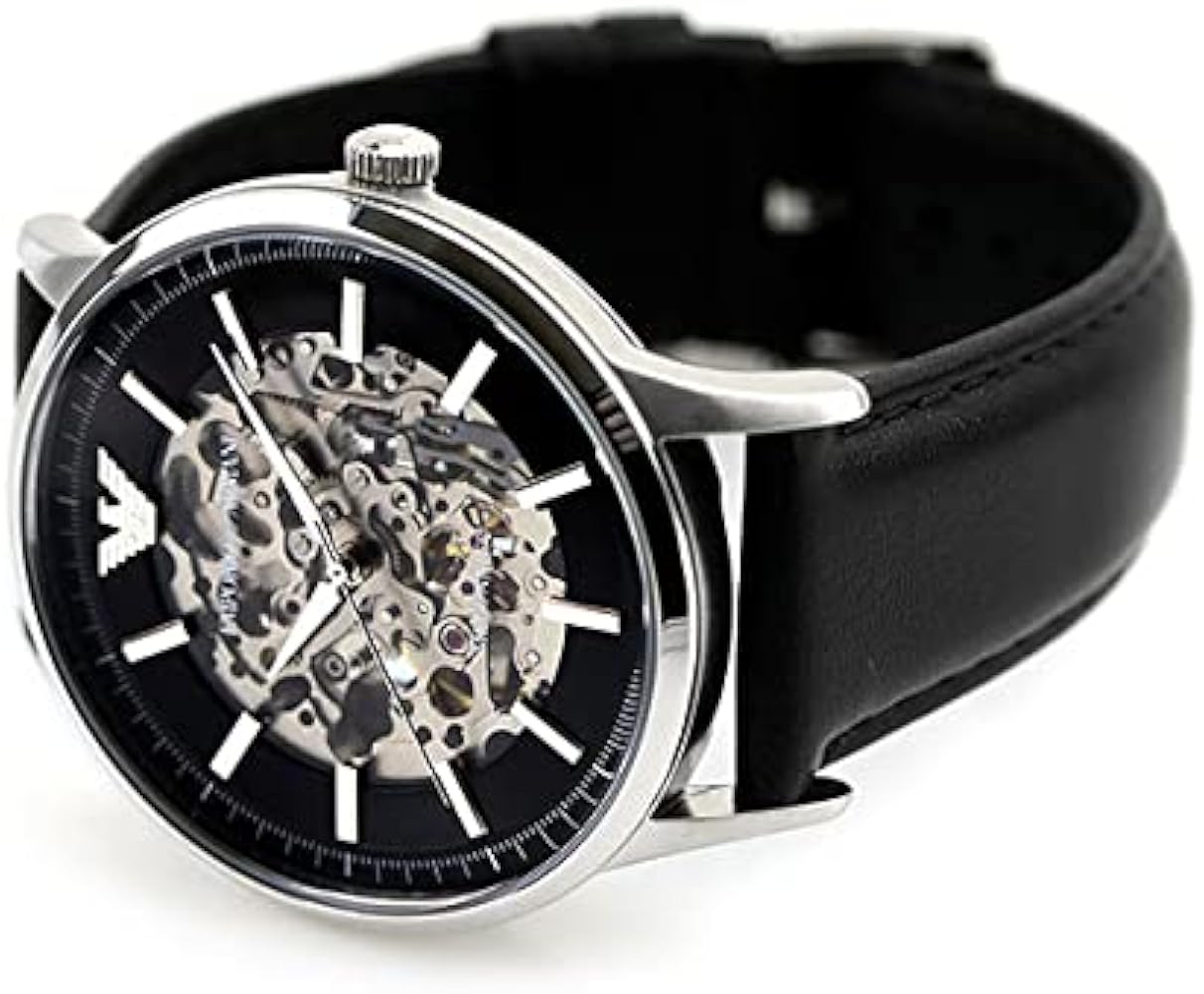  Shop Authentic Emporio Armani Meccanico Skeleton Automatic Black Dial Black Leather Strap Watch for Men - AR60038 - Luxxuri